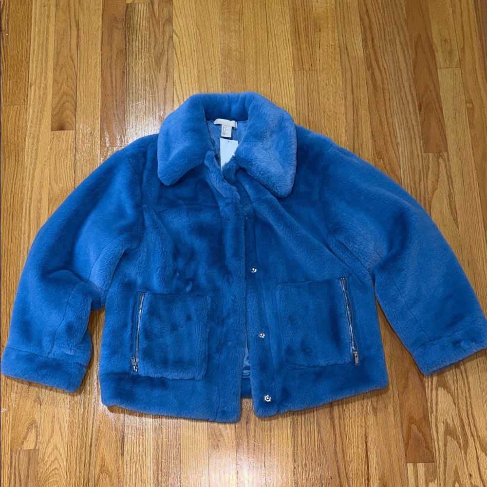 NWT H&M Royal Blue Teddy Jacket Plush